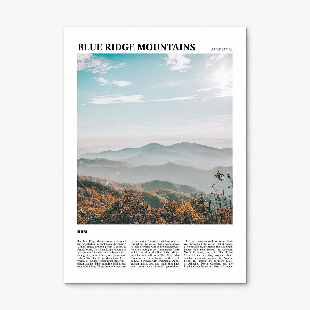 Blue Ridge Mountains Travel Poster, print only (unframed)