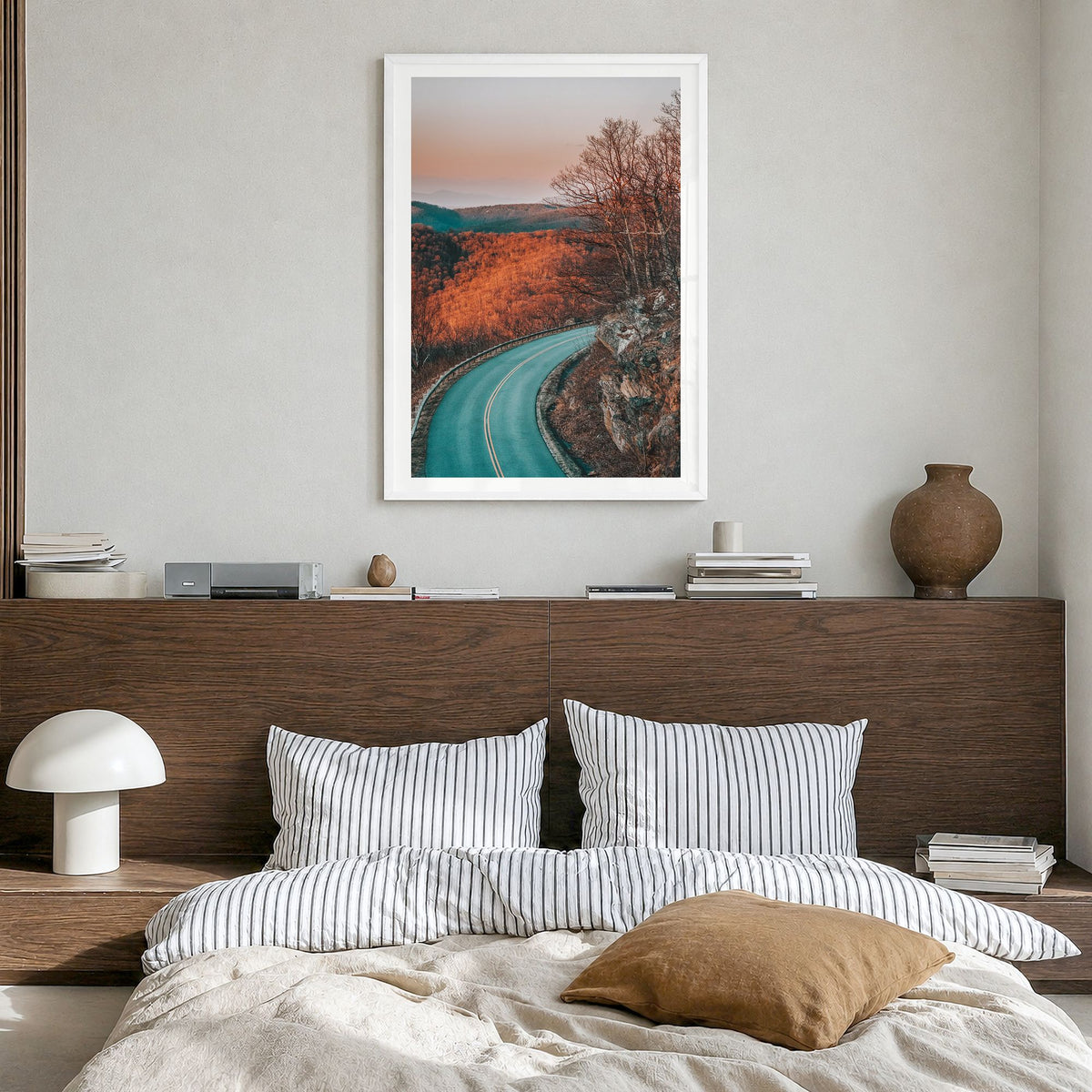 Blue Ridge Parkway Photo No 1 Poster in a white wood frame, hanging in a bedroom, white border