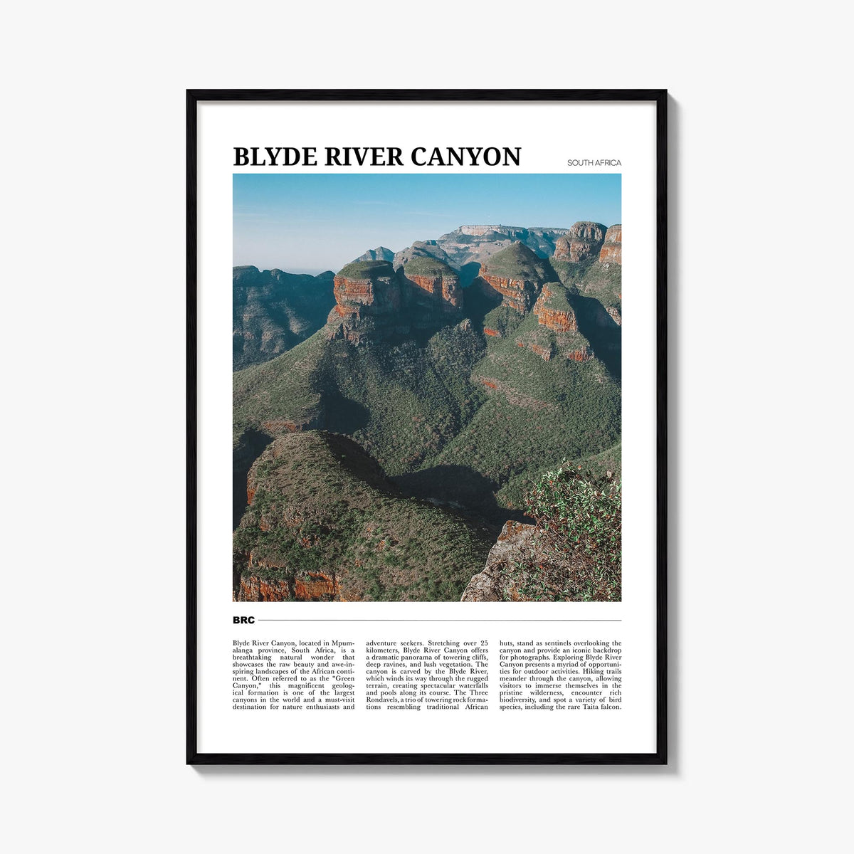 Blyde River Canyon colorful travel poster of South Africa – vertical wall art, unframed print shown in interior mockup