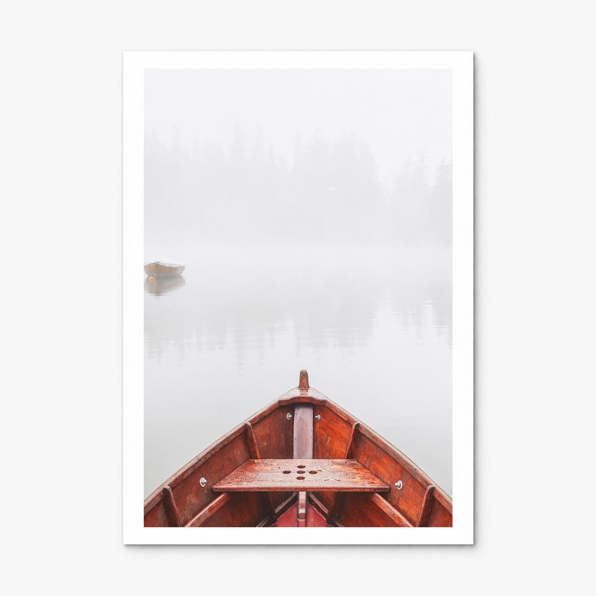 Boats on Foggy Lake Photo Poster, print only (unframed), white border