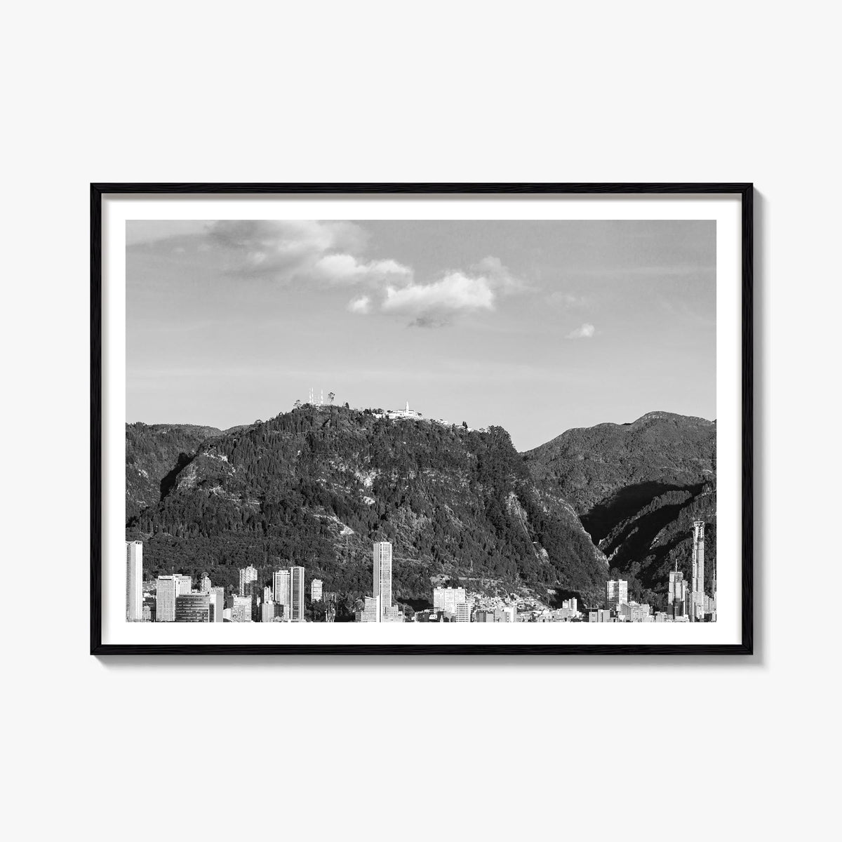 Bogotá no. 1 black & white photo poster of Colombia – horizontal wall art, unframed print shown in interior mockup