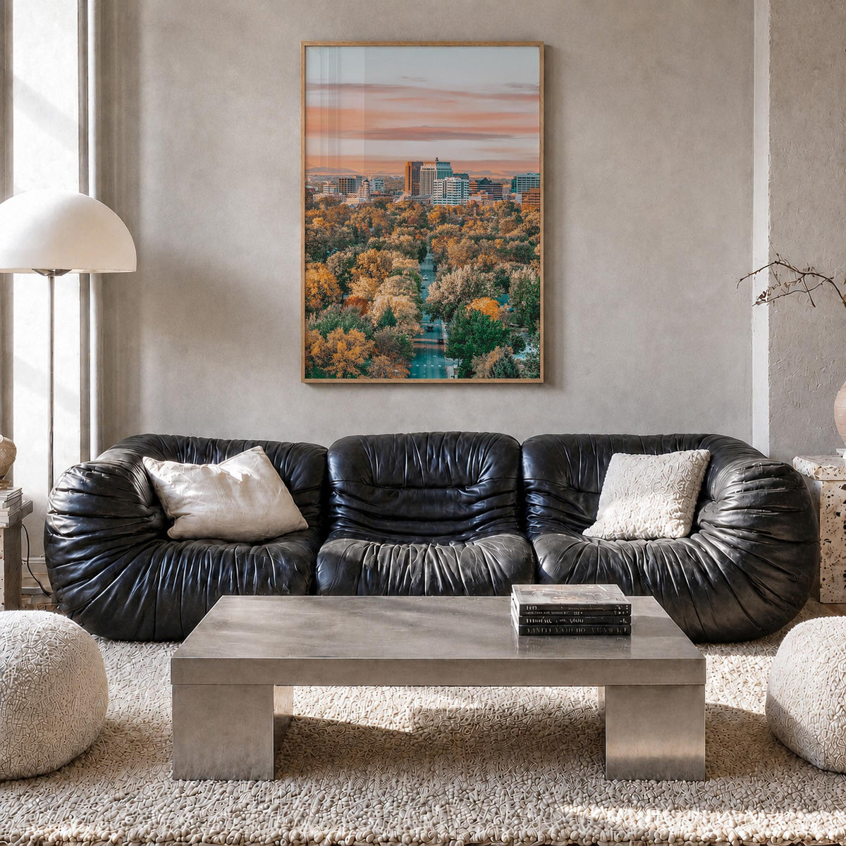 Boise no. 1 colorful photo poster of Idaho, USA – vertical wall art in natural wood frame, hanging on wall