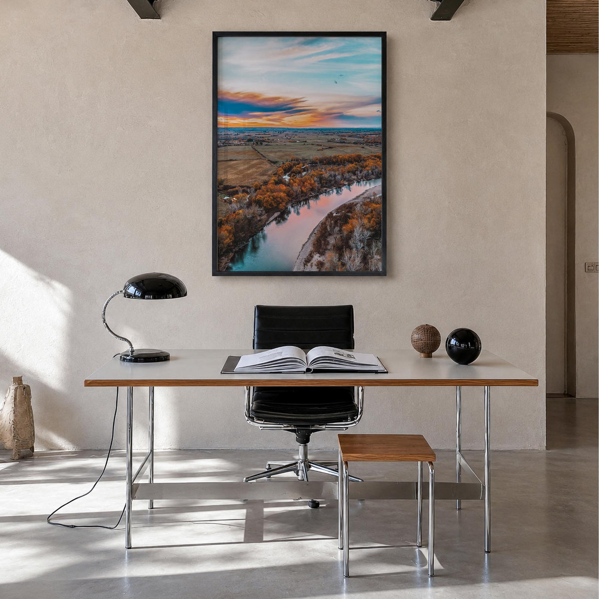 Boise no. 2 colorful photo poster of Idaho, USA – vertical wall art in black wood frame, hanging on wall