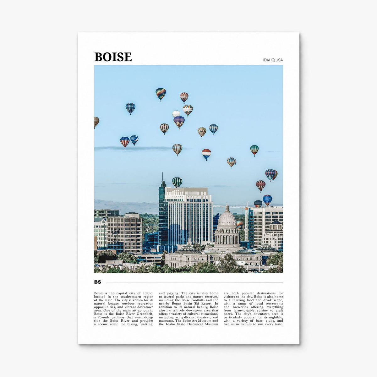 Boise Travel No 2 Poster, print only (unframed)