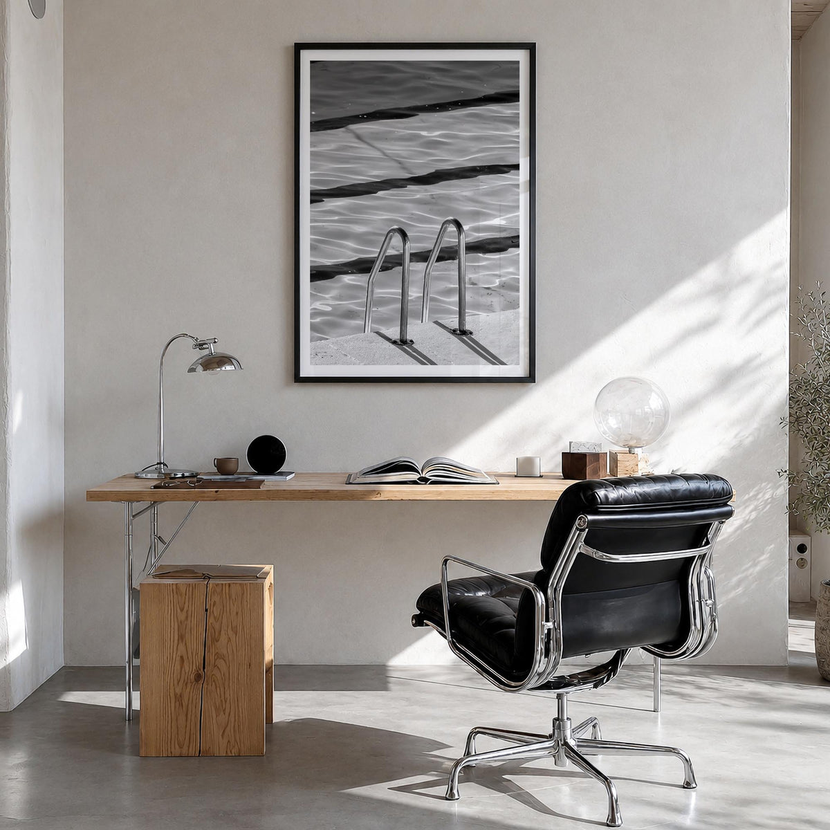 Bondi Beach no. 2 black & white photo poster of Sydney, New South Wales – vertical wall art in black wood frame with white bo
