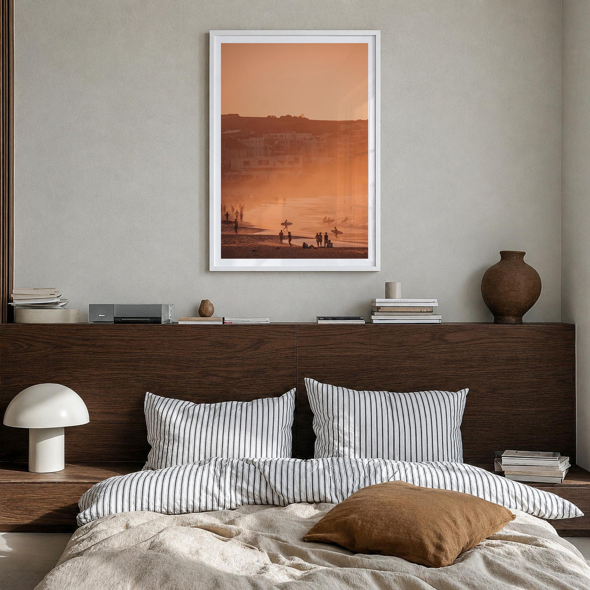 Bondi Beach no. 3 colorful photo poster of Sydney, New South Wales – vertical wall art in white wood frame with white border,