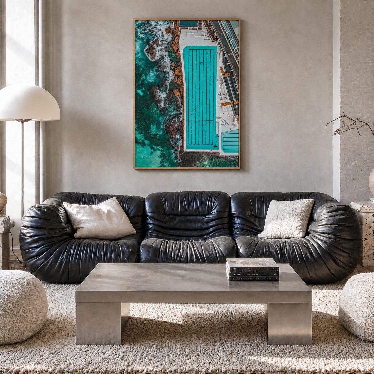Bondi Beach no. 4 colorful photo poster of Sydney, New South Wales – vertical wall art in natural wood frame, hanging on wall