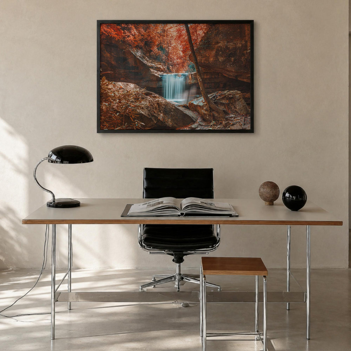 Boone colorful photo poster of North Carolina, USA – horizontal wall art in black wood frame, hanging on wall