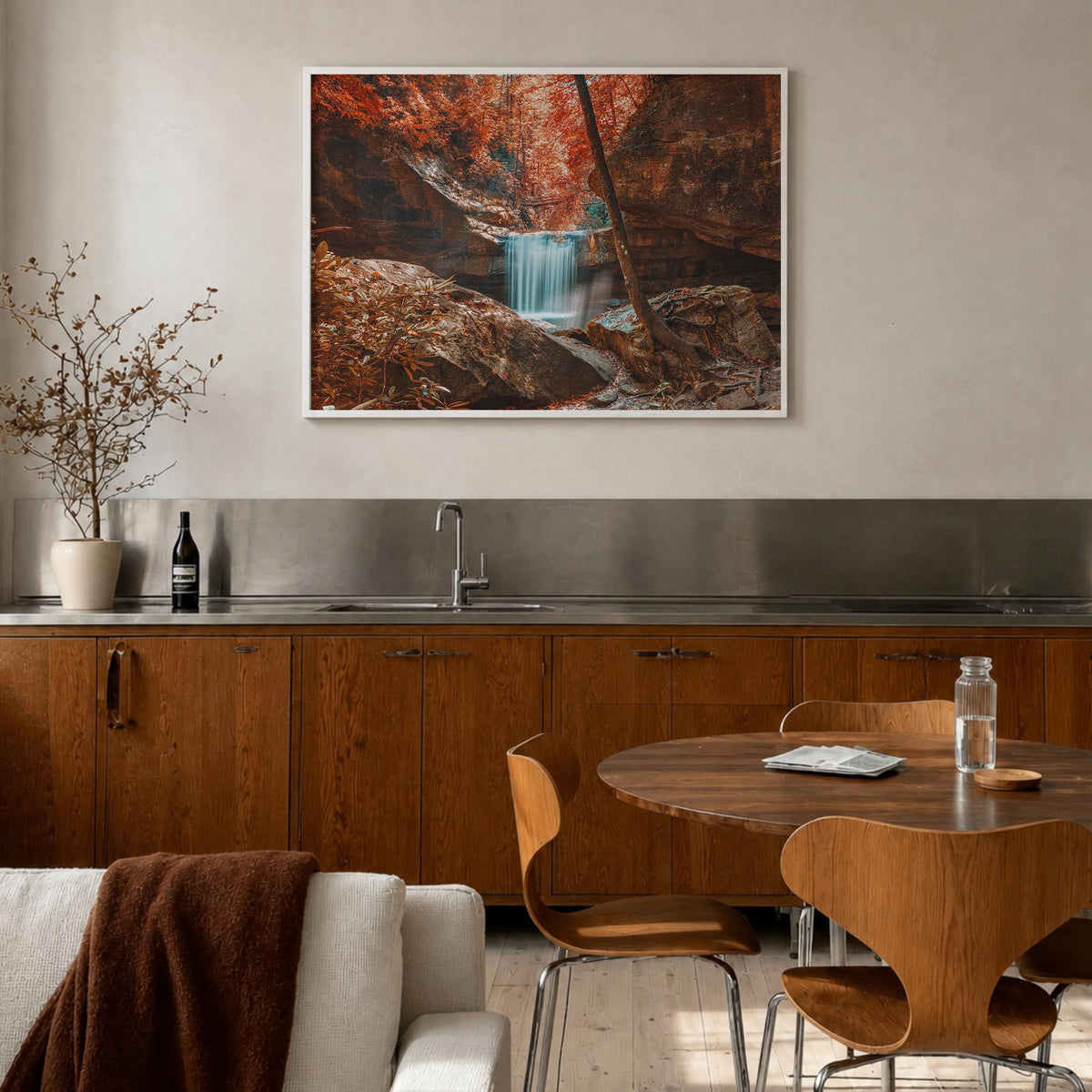 Boone colorful photo poster of North Carolina, USA – horizontal wall art in white wood frame, hanging on wall