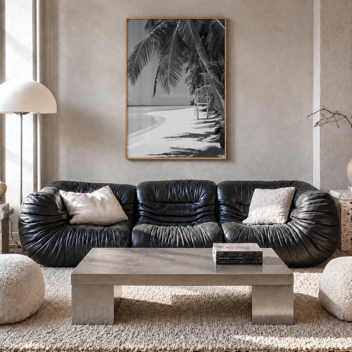 Boracay black & white photo poster of Philippines – vertical wall art in natural wood frame, hanging on wall