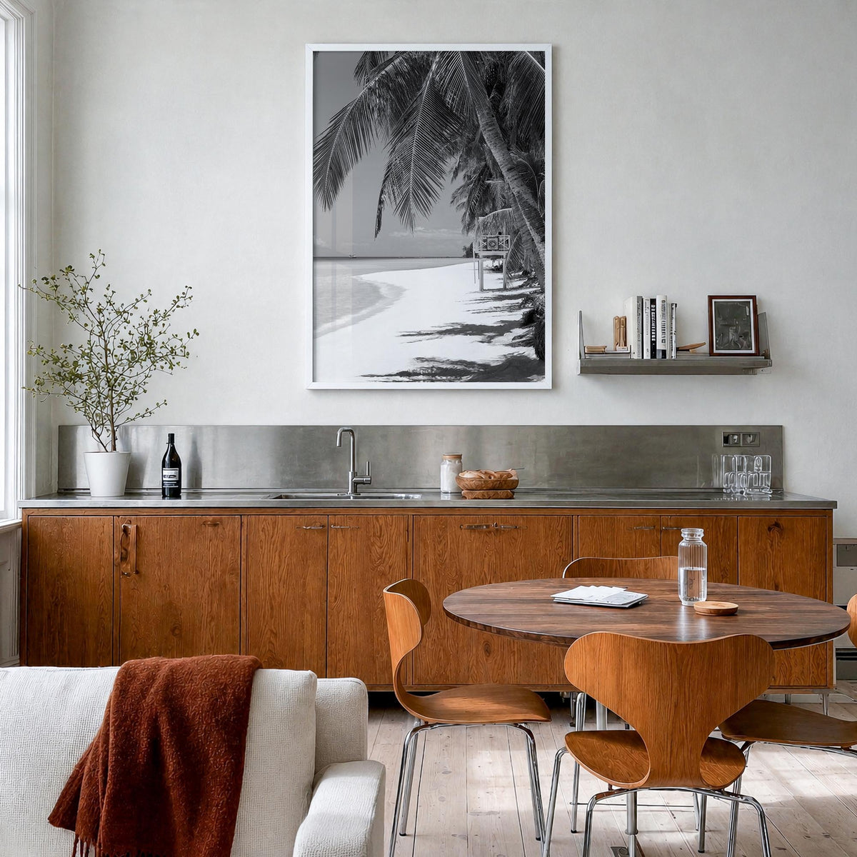 Boracay black & white photo poster of Philippines – vertical wall art in white wood frame, hanging on wall