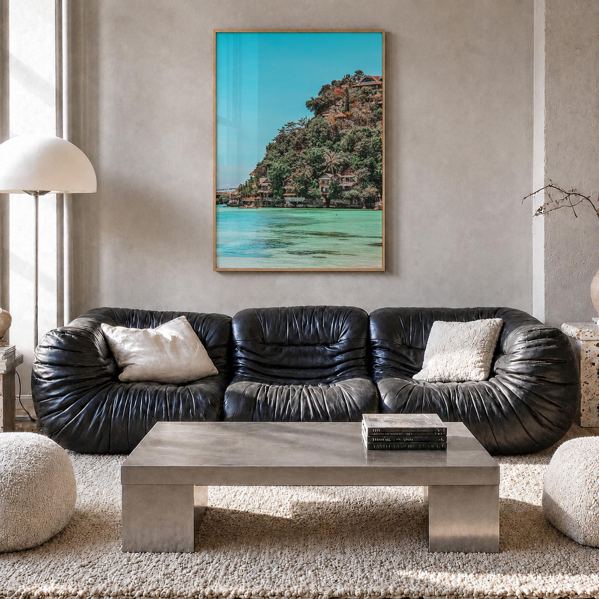 Boracay colorful photo poster of Philippines – vertical wall art in natural wood frame, hanging on wall