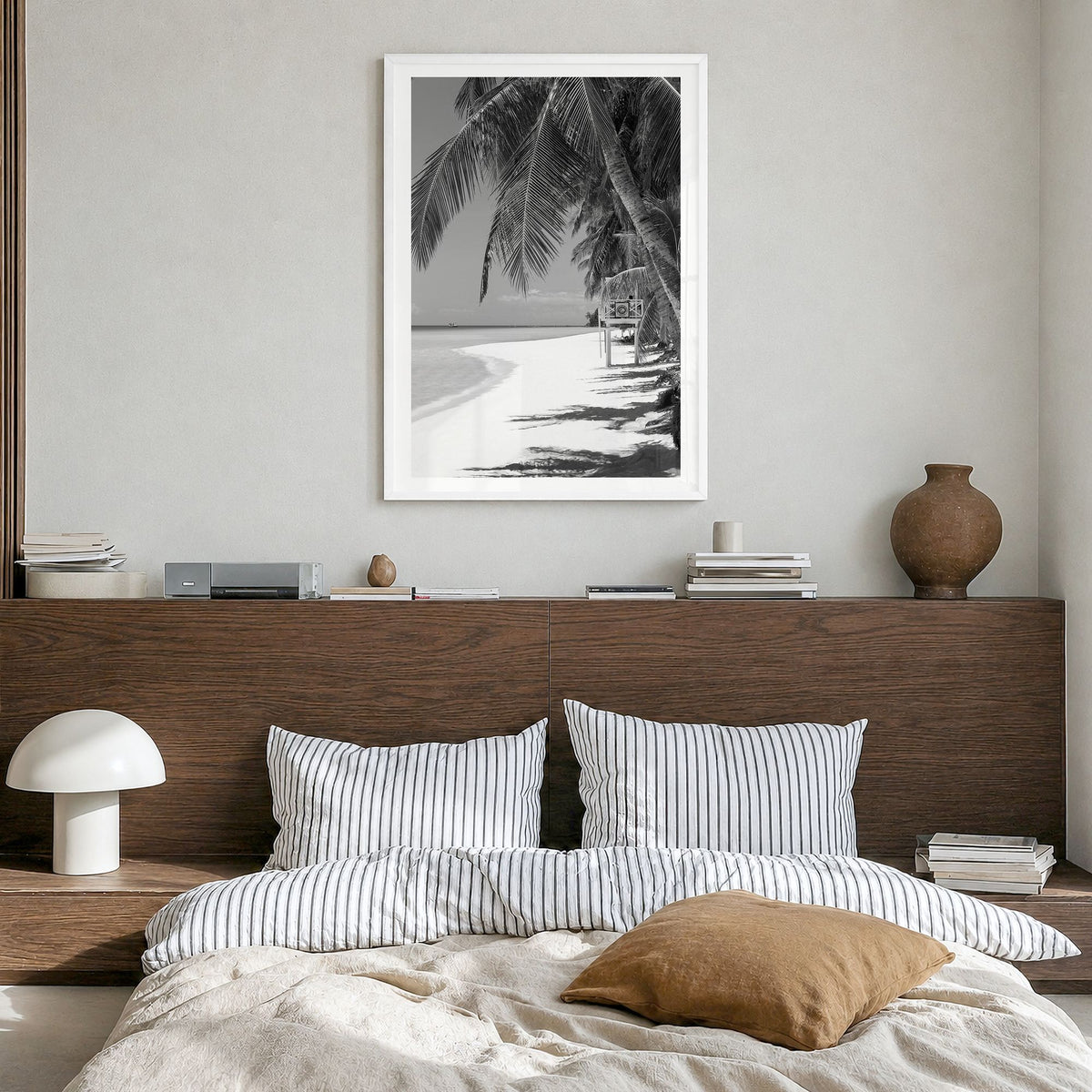 Boracay Photo Poster in a white wood frame, hanging in a bedroom, white border