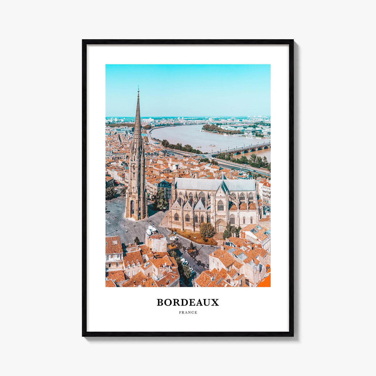 Bordeaux colorful classic poster of France – vertical wall art, unframed print shown in interior mockup