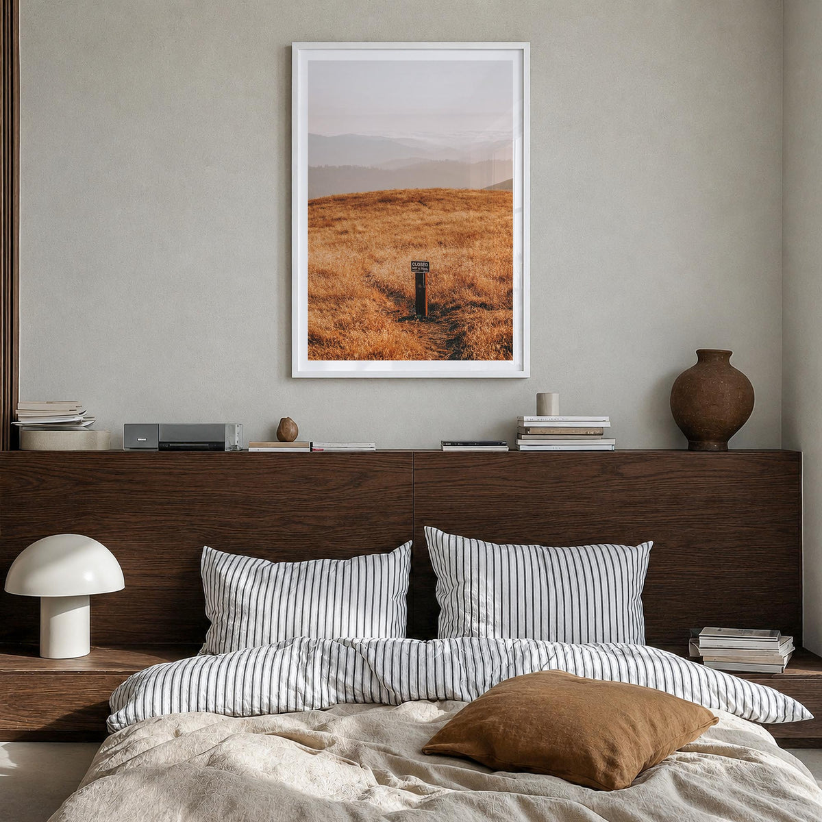 Borel Hill colorful photo poster of California, USA – vertical wall art in white wood frame with white border, hanging on wal