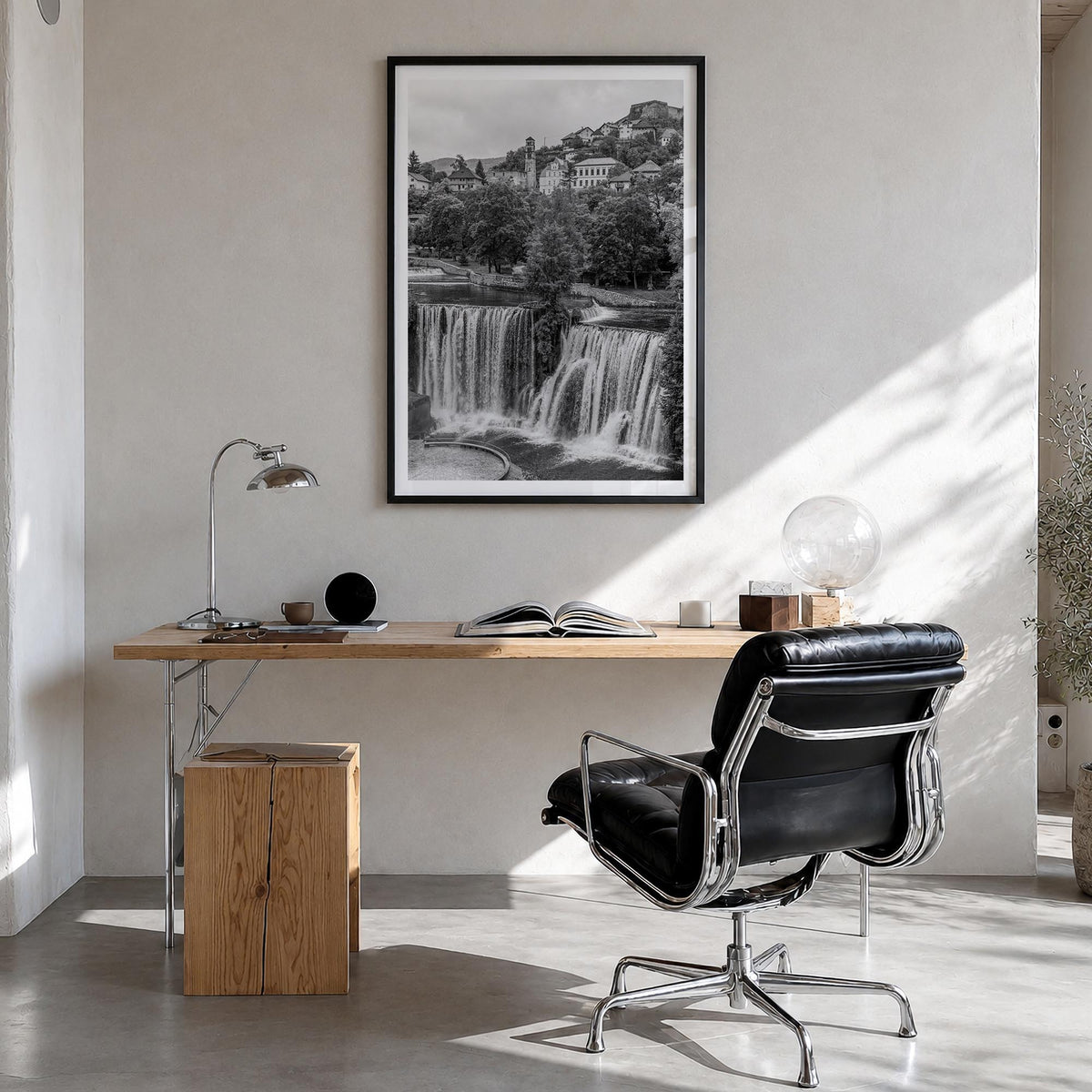 Bosnia and Herzegovina black & white photo poster of Europe – vertical wall art in black wood frame with white border, hangin