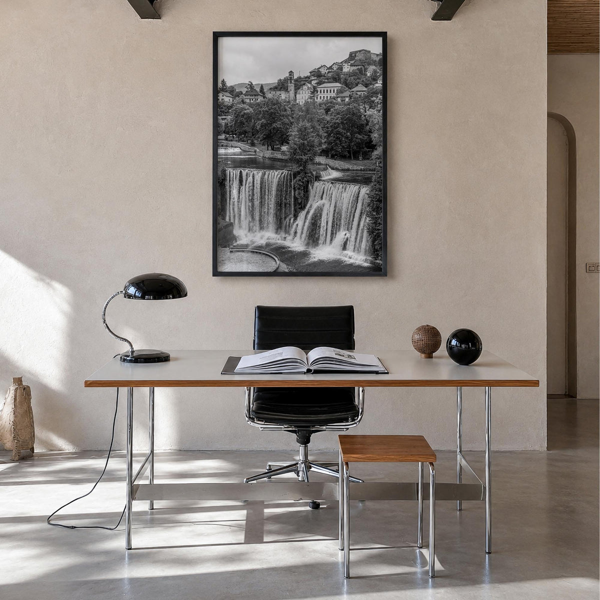 Bosnia and Herzegovina black & white photo poster of Europe – vertical wall art in black wood frame, hanging on wall