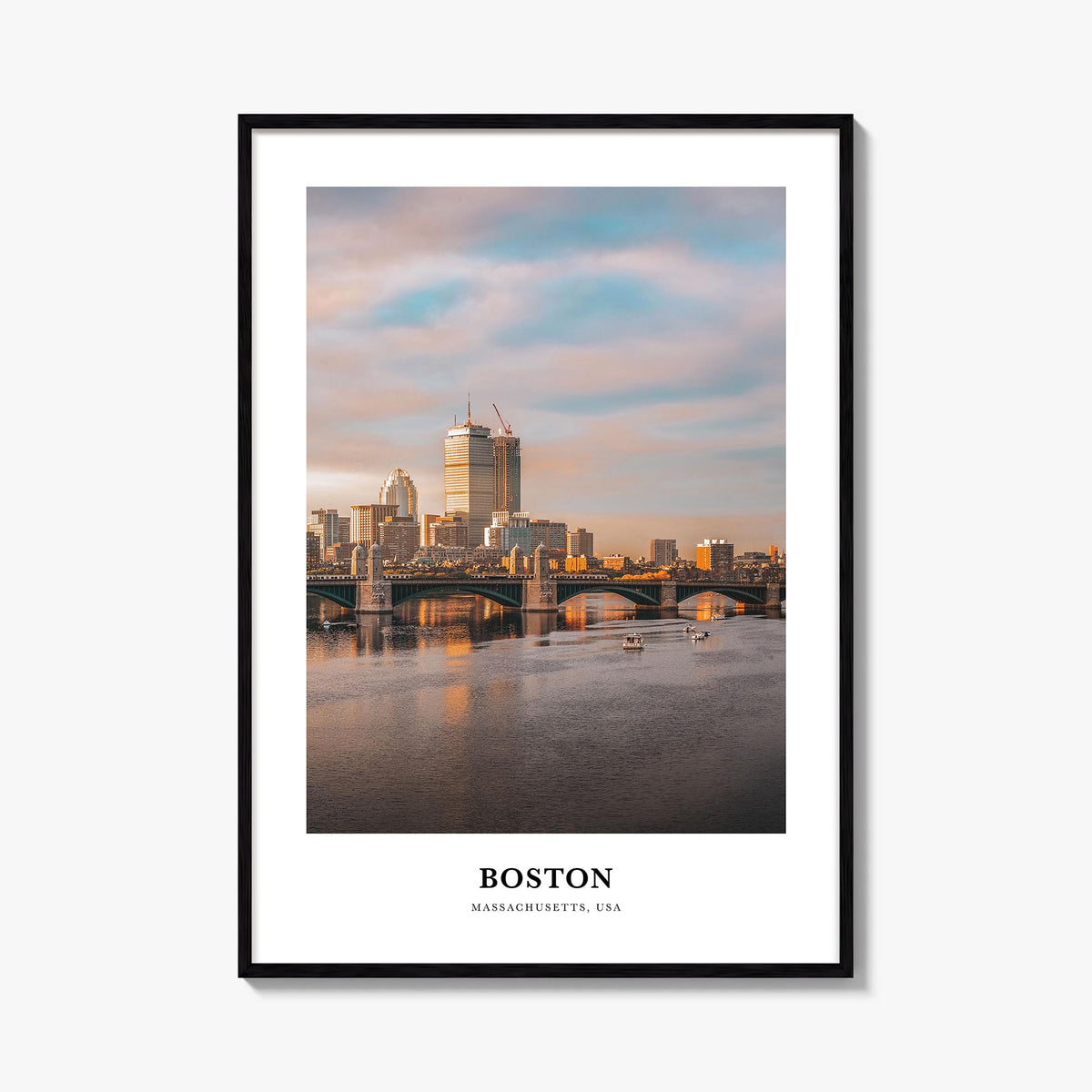 Boston no. 2 colorful classic poster of Massachusetts, USA – vertical wall art, unframed print shown in interior mockup