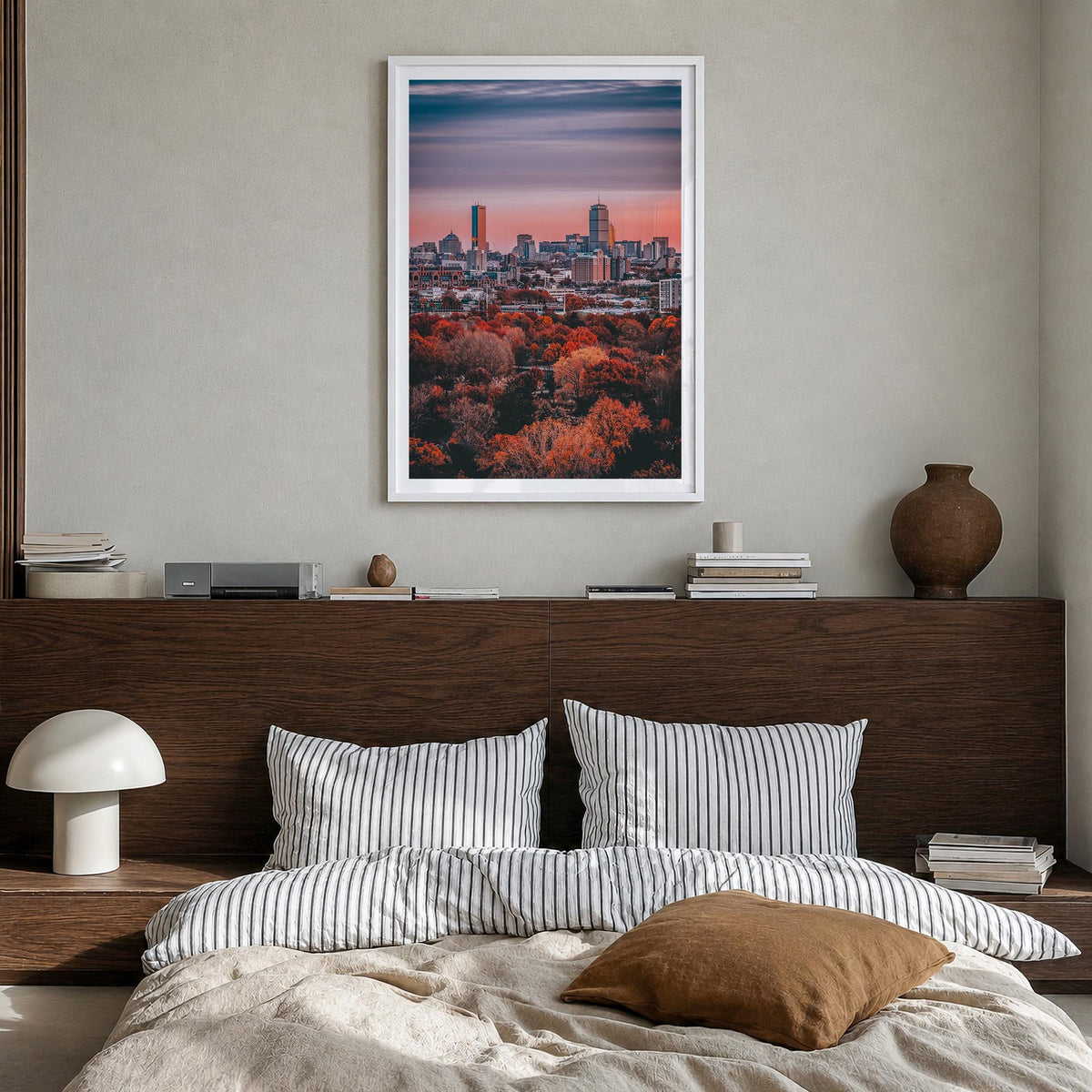 Boston no. 3 colorful photo poster of Massachusetts, USA – vertical wall art in white wood frame with white border, hanging o