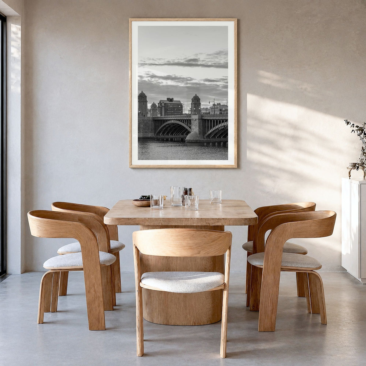 Boston Photo No 4 Poster in a natural wood frame, hanging in a dining room, white border