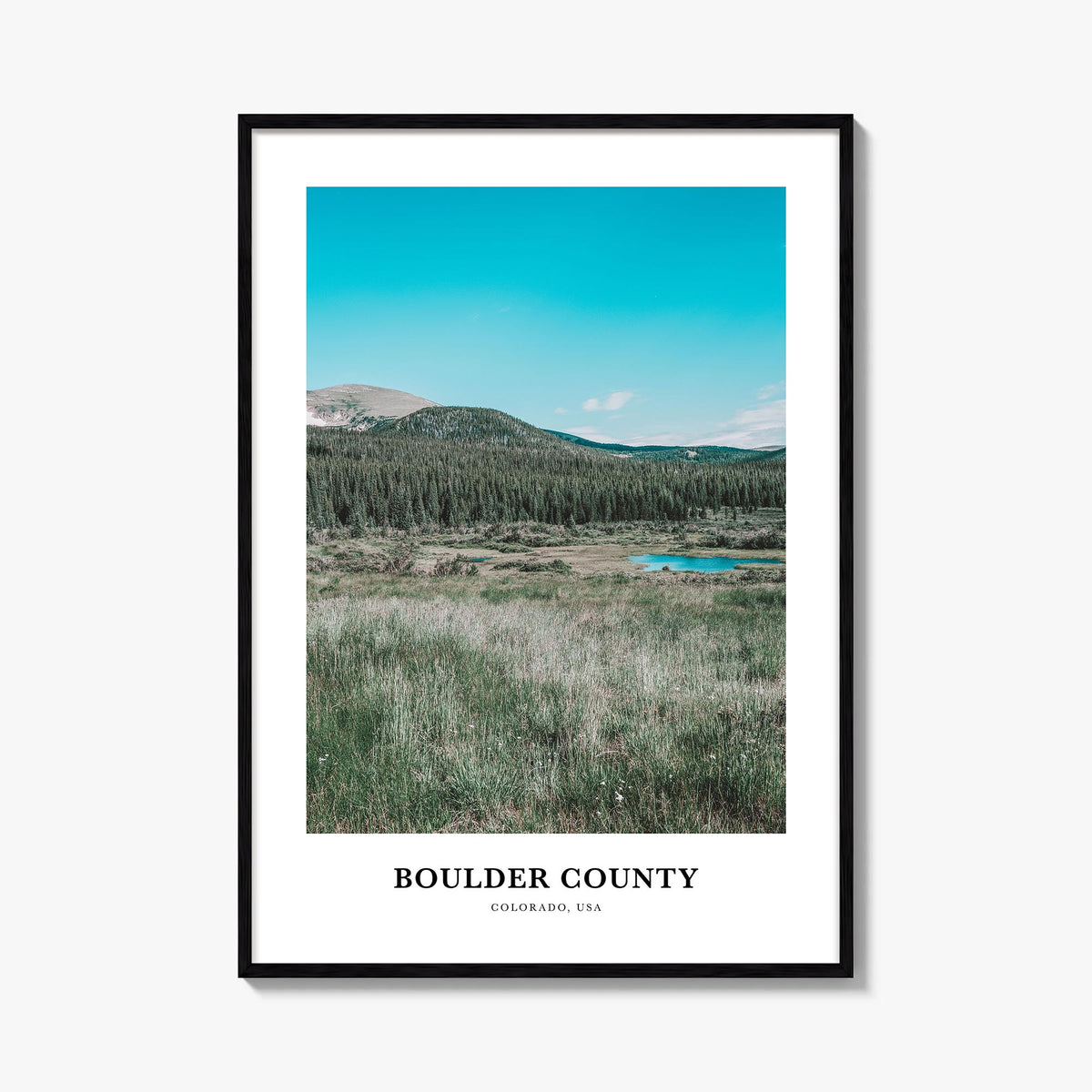 Boulder County colorful classic poster of Colorado, USA – vertical wall art, unframed print shown in interior mockup