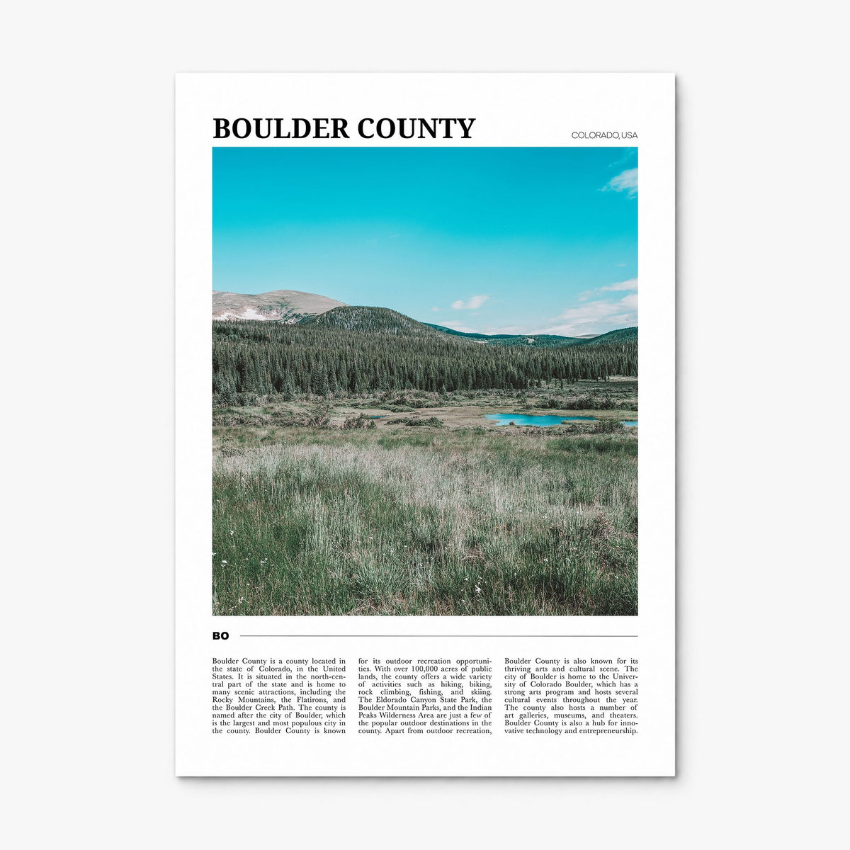 Boulder County Travel Poster, print only (unframed)