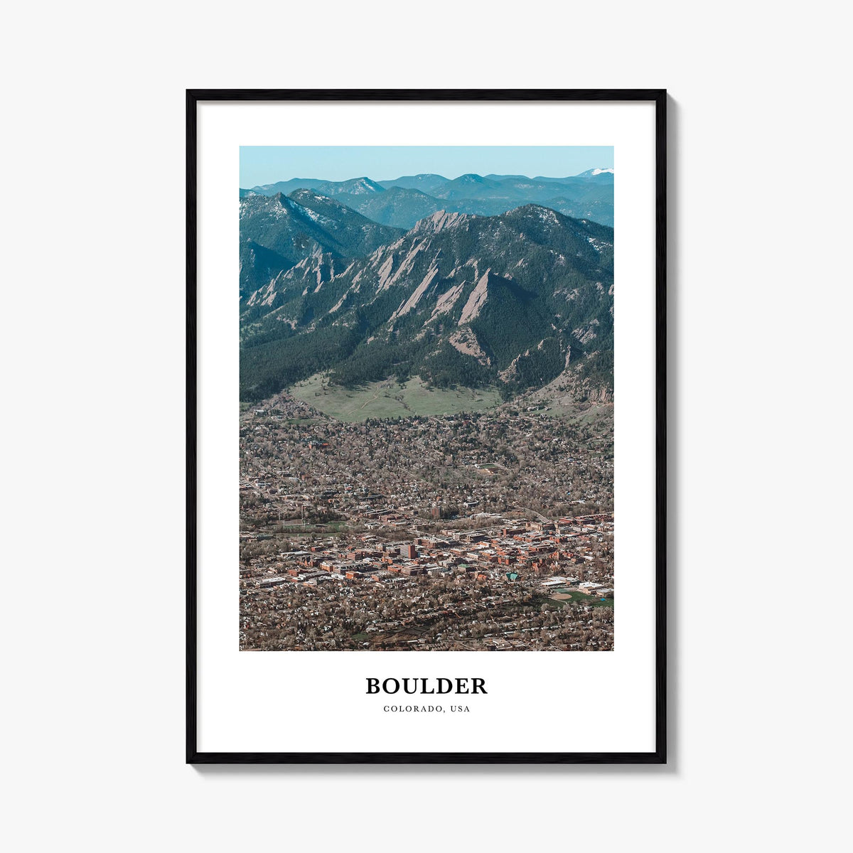 Boulder no. 1 colorful classic poster of Colorado, USA – vertical wall art, unframed print shown in interior mockup