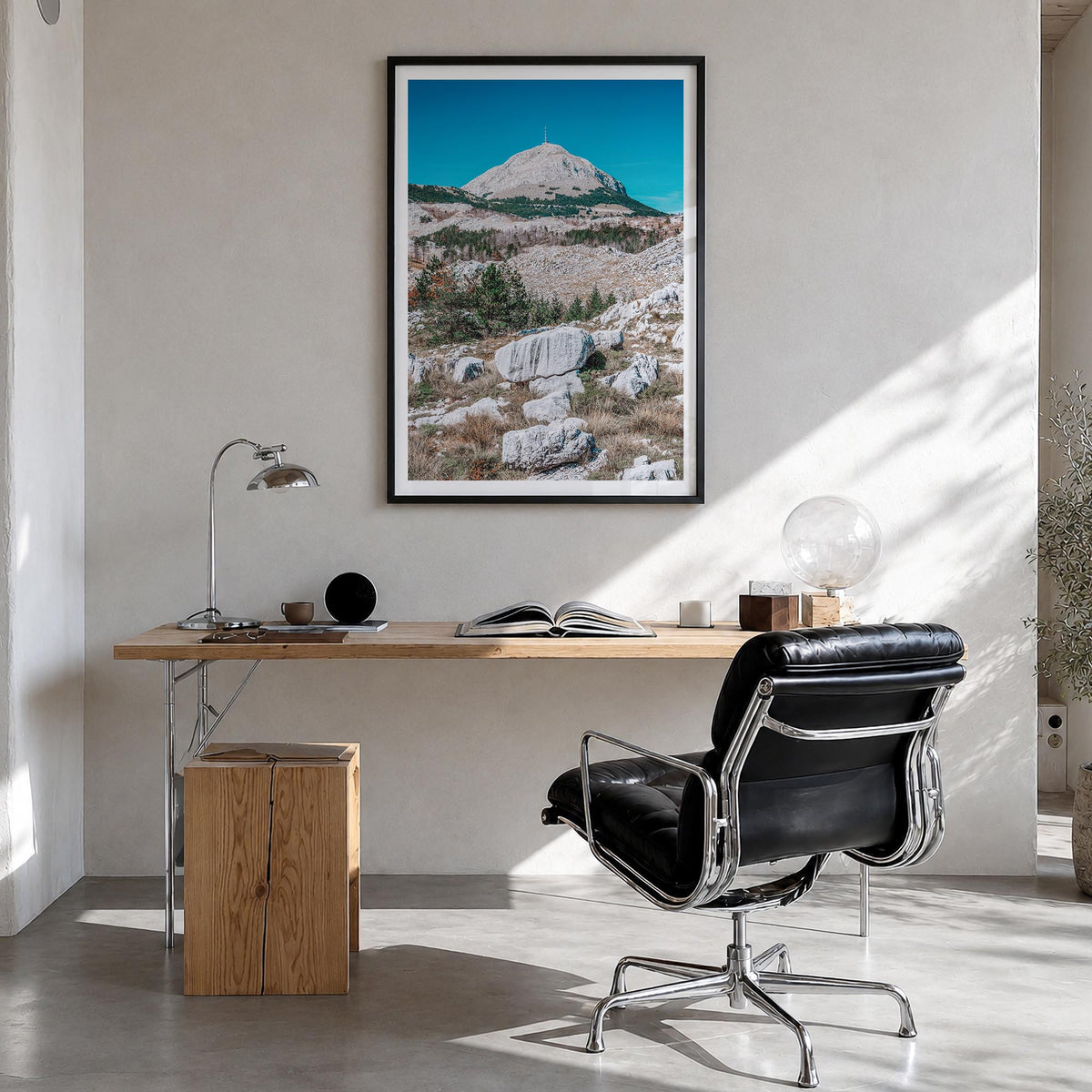 Boulder no. 2 colorful photo poster of Colorado, USA – vertical wall art in black wood frame with white border, hanging on wa