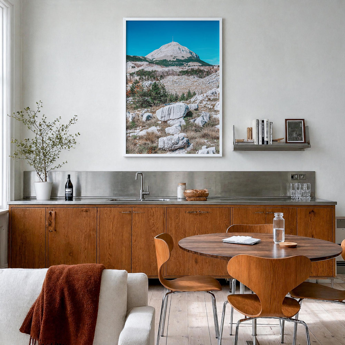 Boulder no. 2 colorful photo poster of Colorado, USA – vertical wall art in white wood frame, hanging on wall