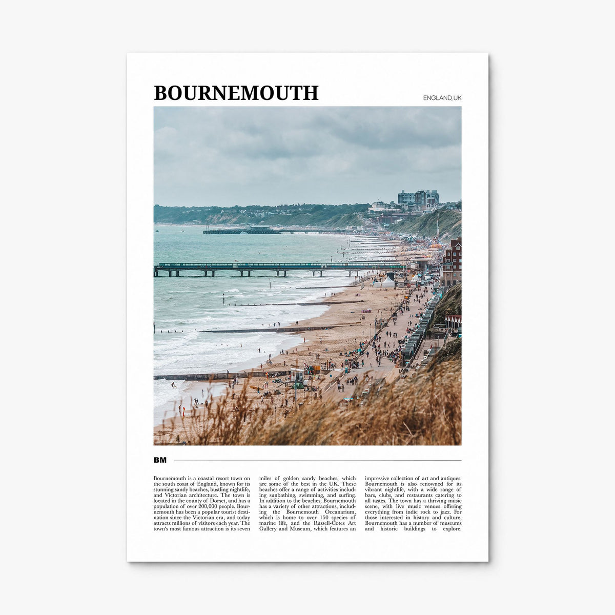 Bournemouth Travel Poster, print only (unframed)