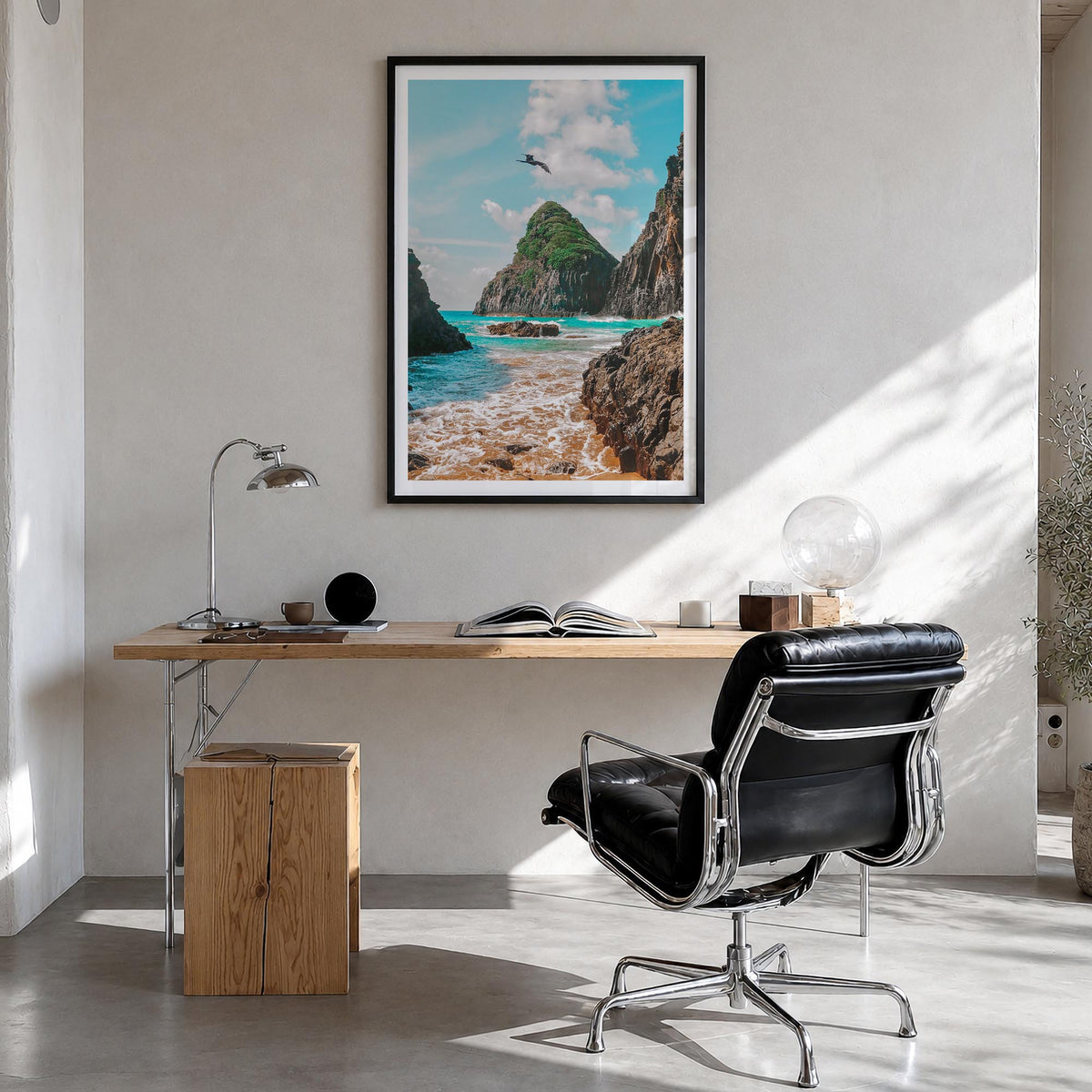 Brazil colorful photo poster of South America – vertical wall art in black wood frame with white border, hanging on wall
