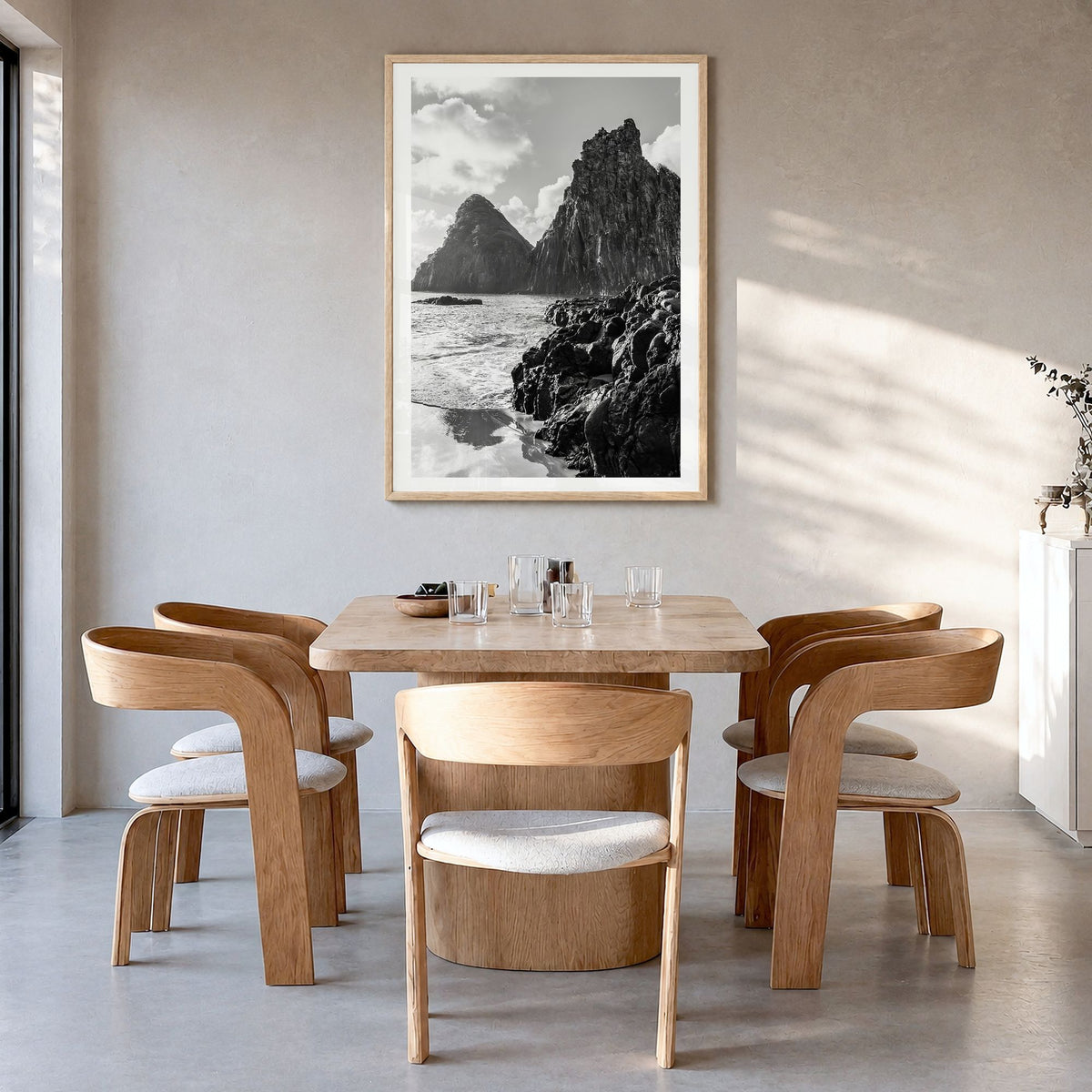 Brazil Photo Poster in a natural wood frame, hanging in a dining room, white border