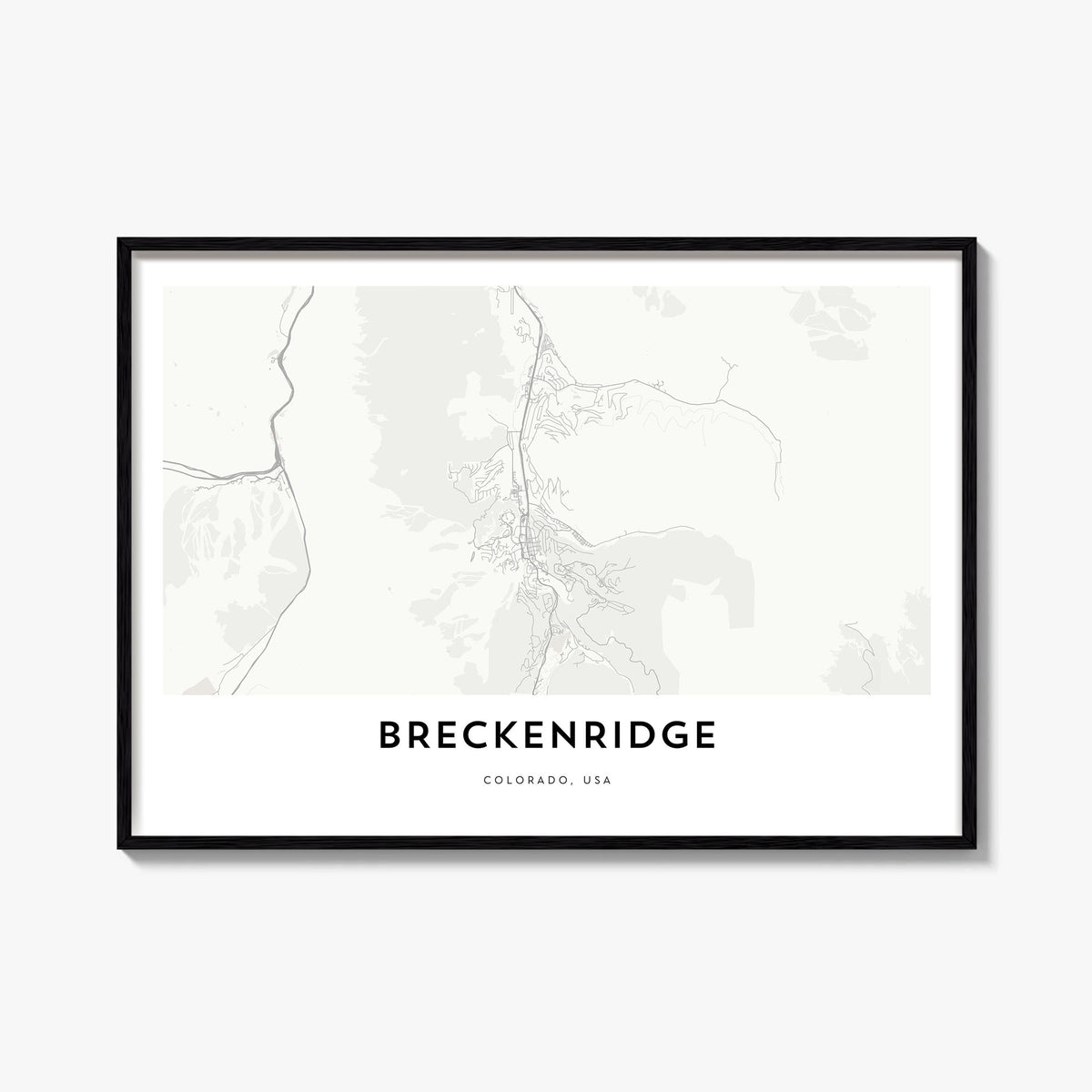 Breckenridge black & white map poster of Colorado, USA – horizontal wall art, unframed print shown in interior mockup