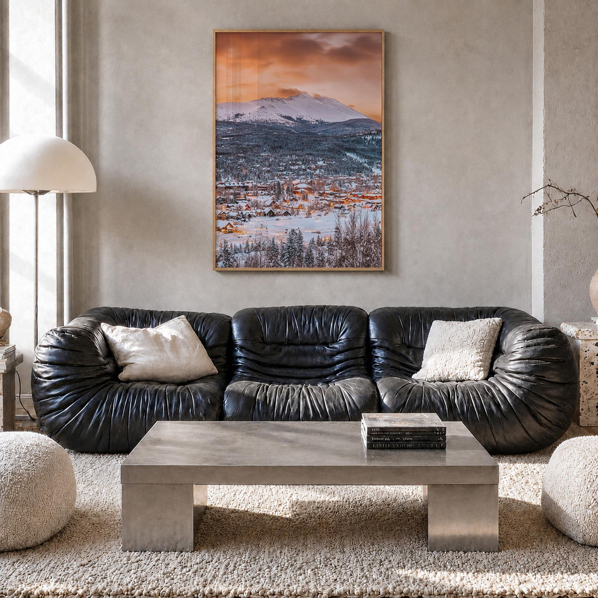 Breckenridge colorful photo poster of Colorado, USA – vertical wall art in natural wood frame, hanging on wall