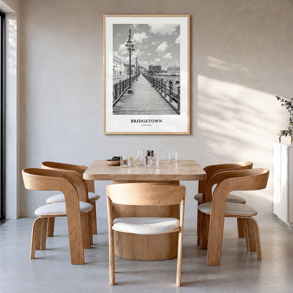 Bridgetown Classic Poster in a natural wood frame, hanging in a dining room