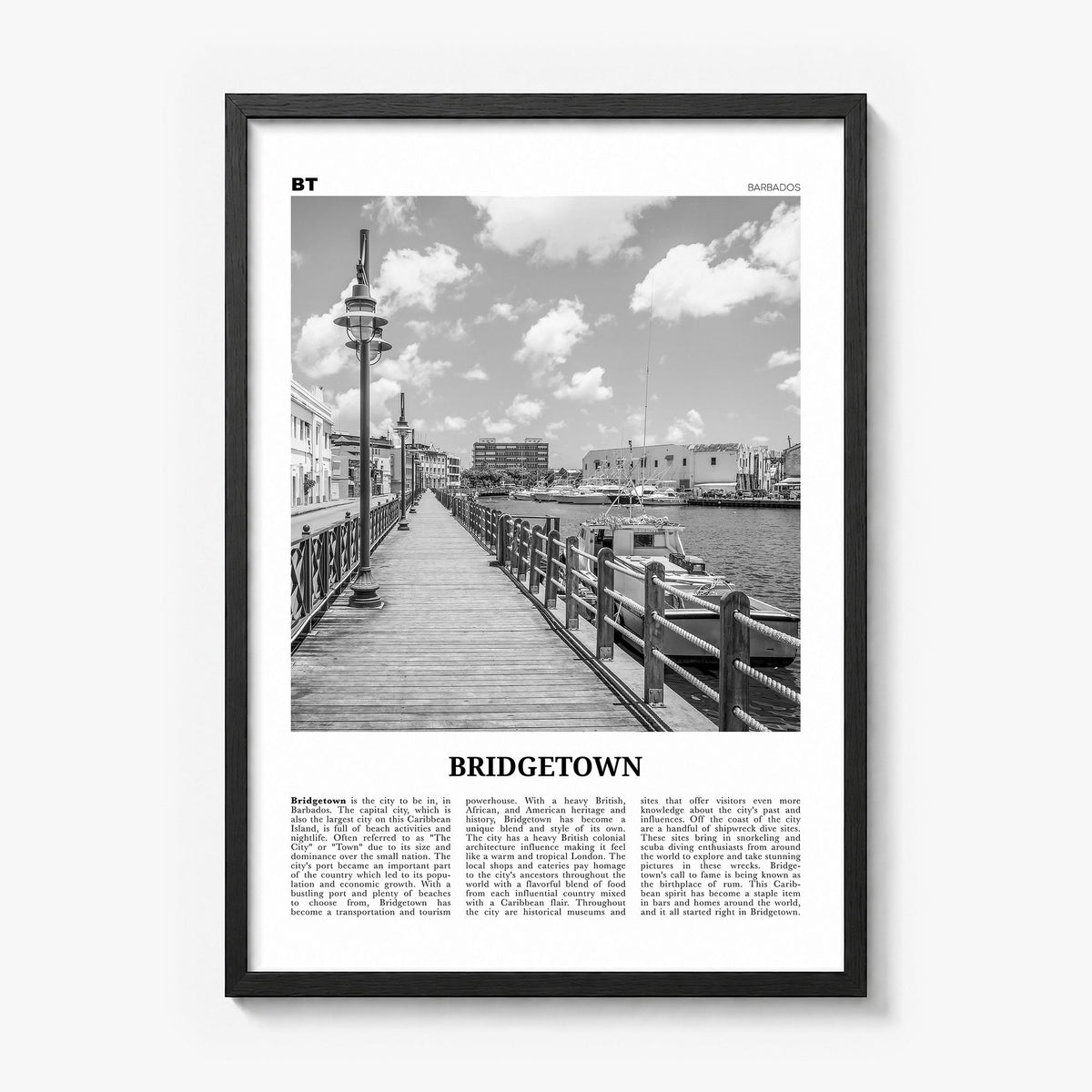 Bridgetown Newspaper Poster in a black wood frame