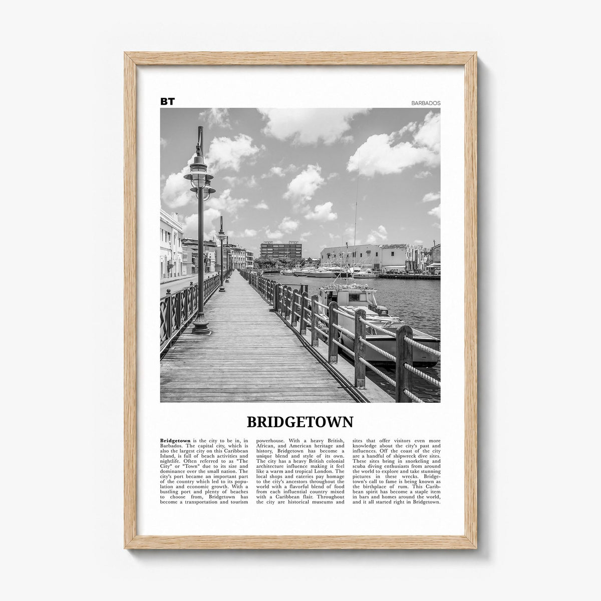 Bridgetown Newspaper Poster in a natural wood frame