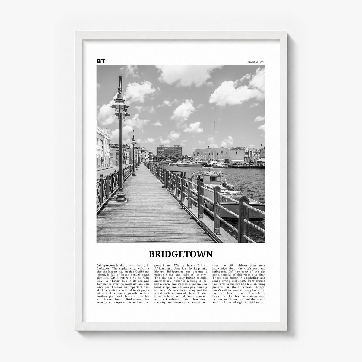 Bridgetown Newspaper Poster in a white wood frame