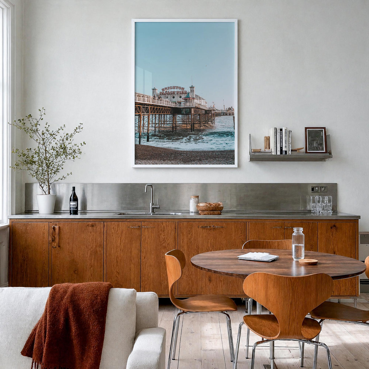 Brighton colorful photo poster of England, UK – vertical wall art in white wood frame, hanging on wall