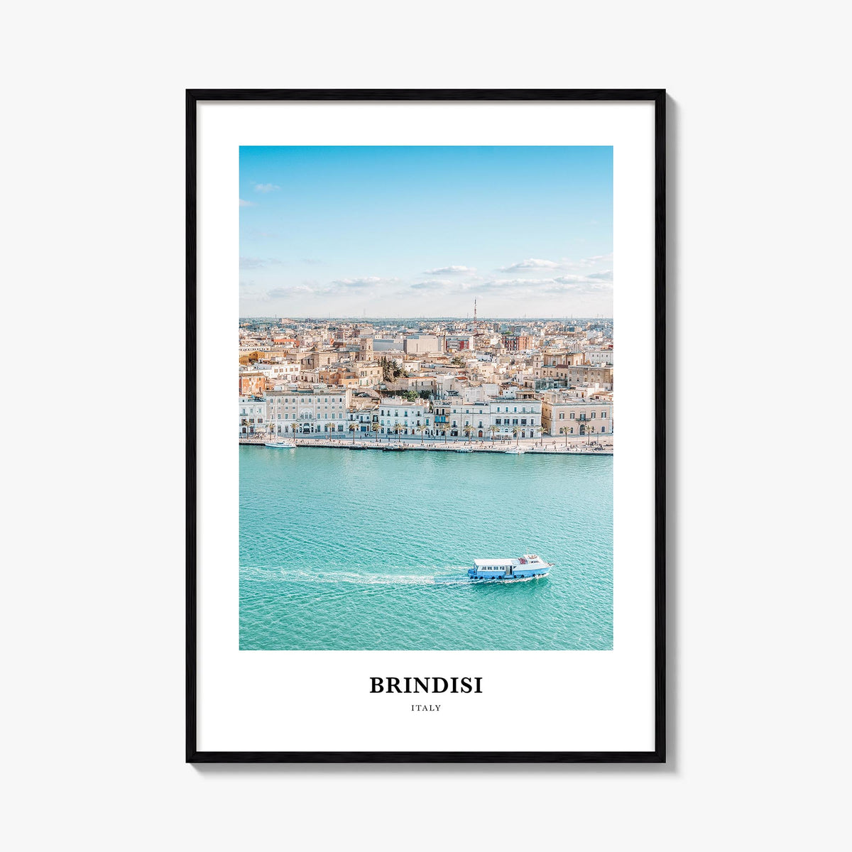 Brindisi colorful classic poster of Italy – vertical wall art, unframed print shown in interior mockup