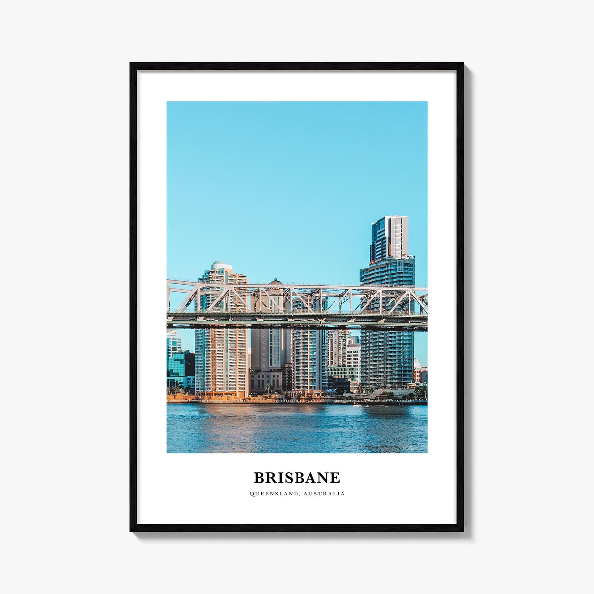 Brisbane colorful classic poster of Queensland, Australia – vertical wall art, unframed print shown in interior mockup