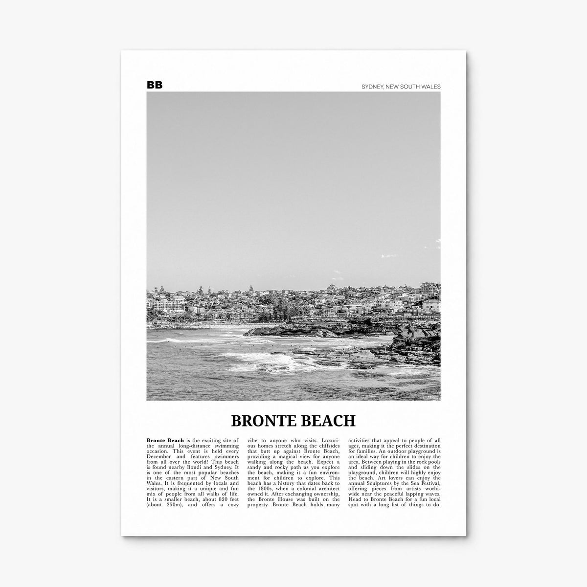 Bronte Beach Newspaper Poster, print only (unframed)