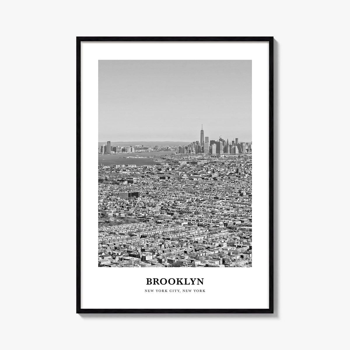 Brooklyn no. 2 black & white classic poster of New York City, New York – vertical wall art, unframed print shown in interior