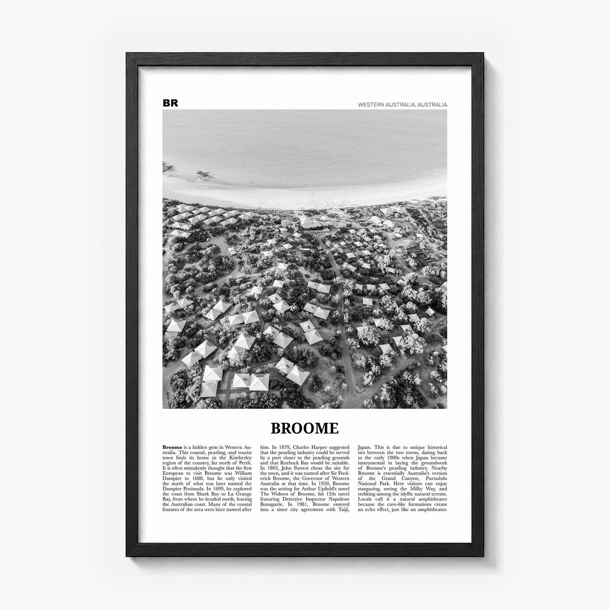 Broome Newspaper Poster in a black wood frame