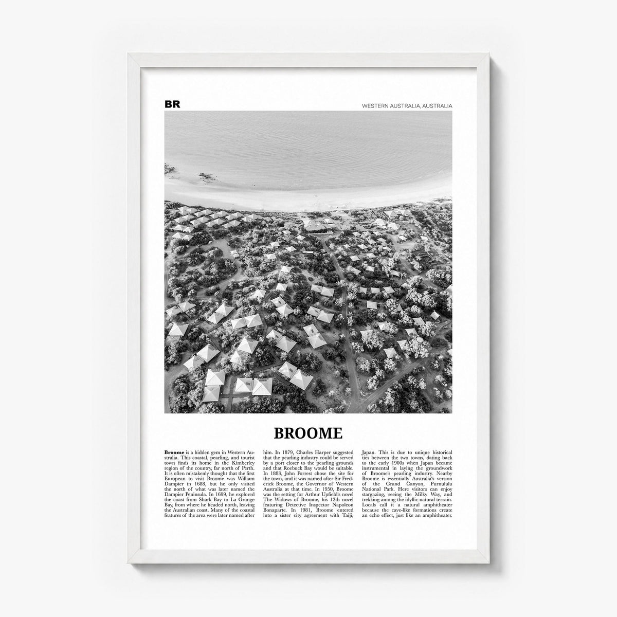 Broome Newspaper Poster in a white wood frame