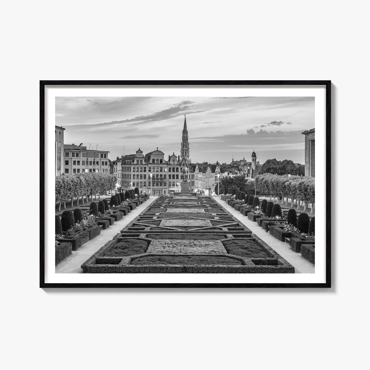 Brussels black & white photo poster of Belgium – horizontal wall art, unframed print shown in interior mockup
