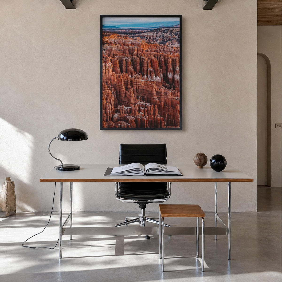 Bryce Canyon National Park colorful photo poster of Utah, USA – vertical wall art in black wood frame, hanging on wall