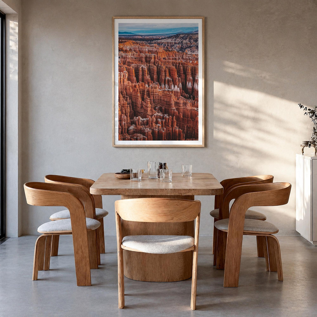 Bryce Canyon National Park colorful photo poster of Utah, USA – vertical wall art in natural wood frame with white border, ha