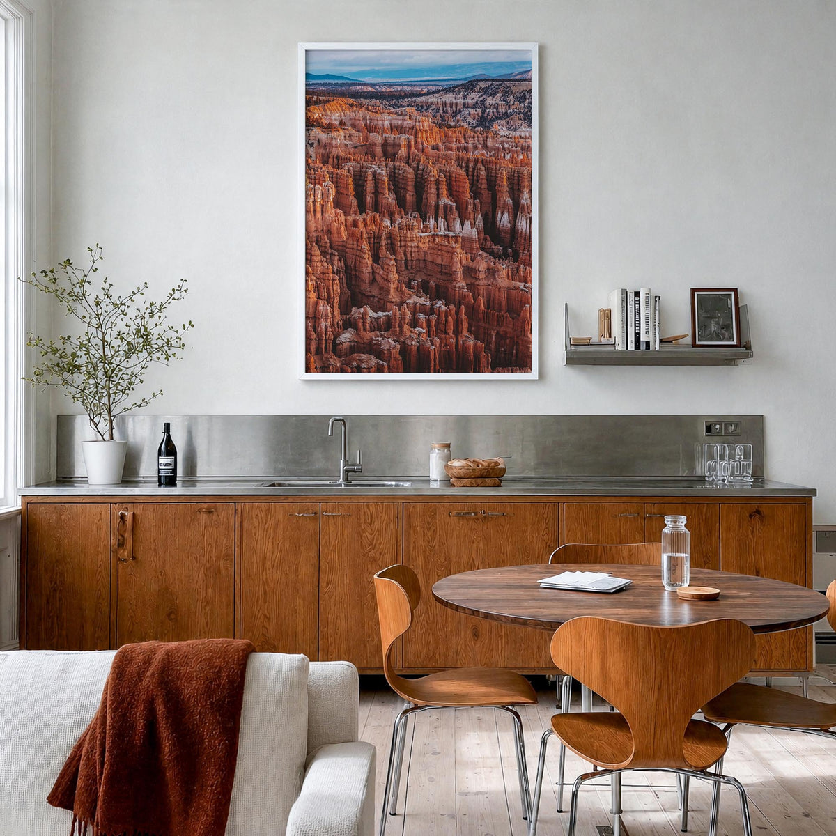 Bryce Canyon National Park colorful photo poster of Utah, USA – vertical wall art in white wood frame, hanging on wall