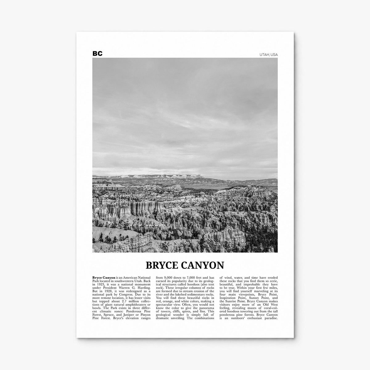 Bryce Canyon National Park Newspaper Poster, print only (unframed)